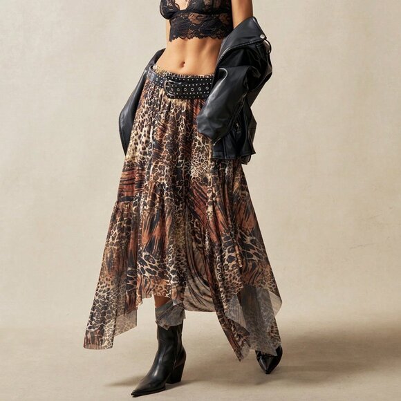 Brown Casual Women's High Waist Beach Festival Skirt - Picture 3 of 7